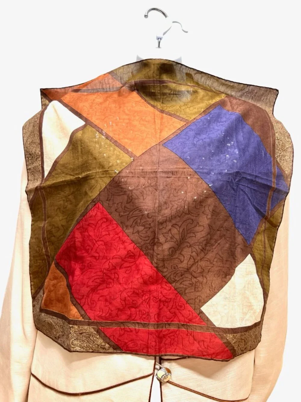 Yves Saint Laurent Silk/Cotton  Mini Scarf Brown Gold Black Blue White (28)